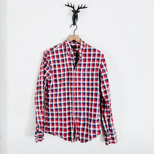 J.Crew Men's Red Blue Plaid Button Down Shirt Size Medium